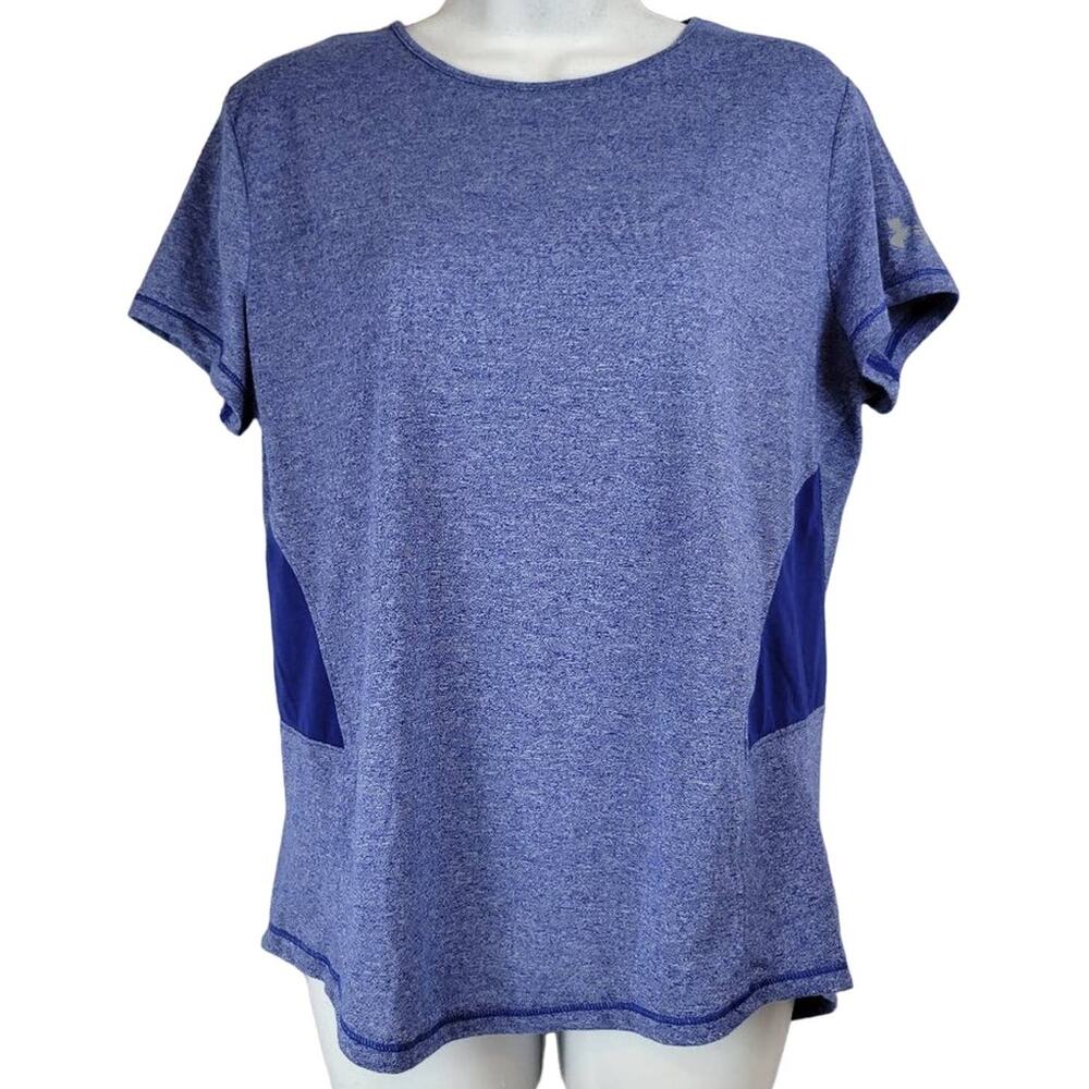 Under‎ Armour Women Blue Short Sleeve Running Training Shirt Top UA HeatGear